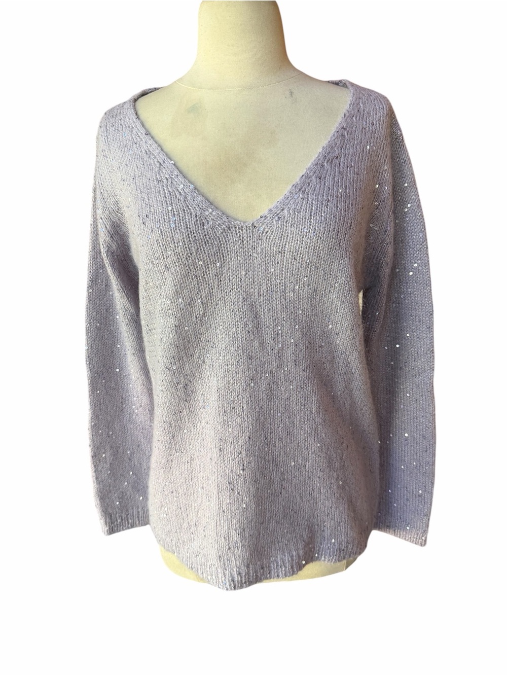 Joe Fresh Slighty Oversized Soft Lavender Deep‎ V-Neck Sequins Sweater